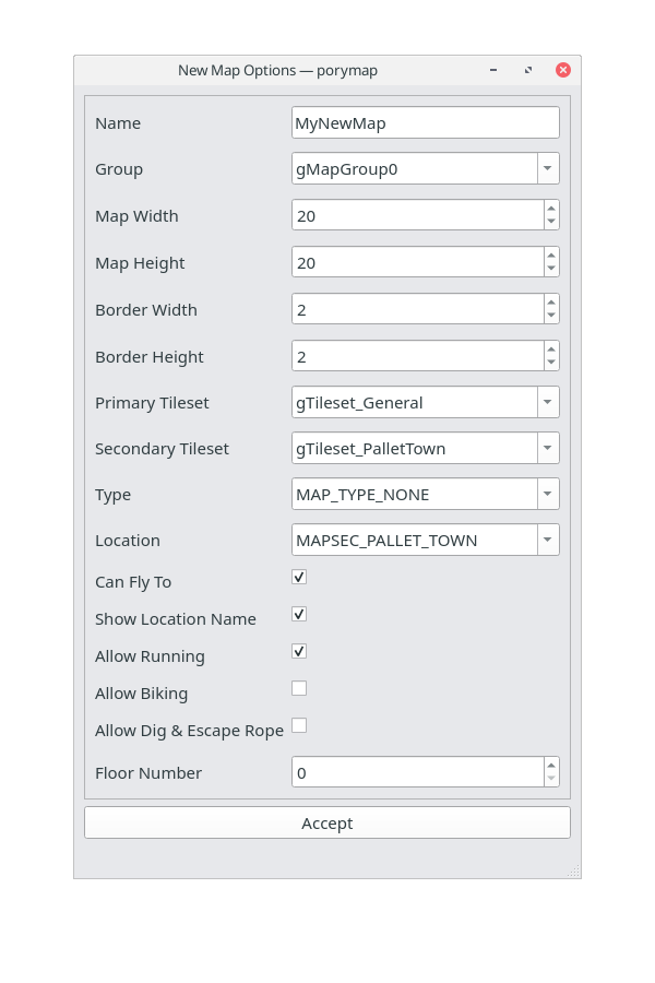 New Map Options Window